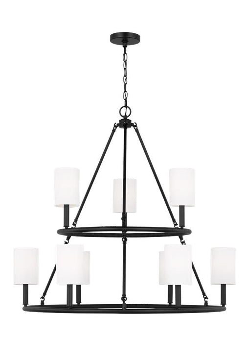 Generation Lighting Egmont Traditional 9-Light Indoor Dimmable Extra Large Chandelier Midnight Black With White Linen Fabric Shades (DJC1099MBK)