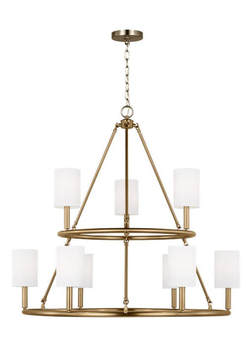 Generation Lighting Egmont Traditional 9-Light Indoor Dimmable Extra Large Chandelier Satin Brass Gold With White Linen Fabric Shades (DJC1099SB)