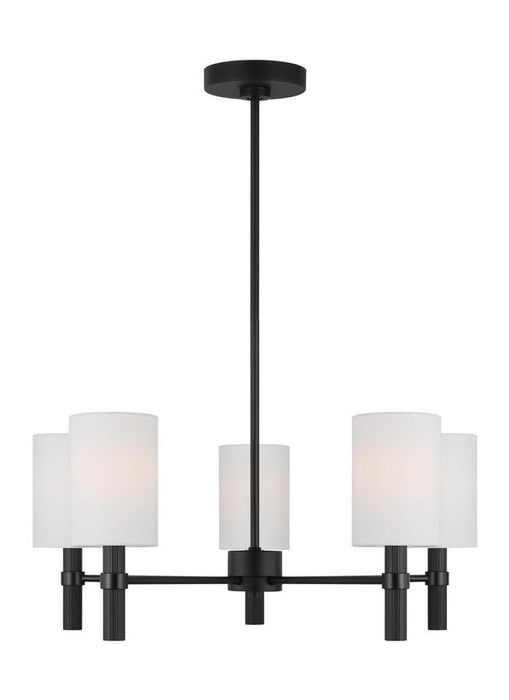 Generation Lighting Drew And Jonathan Scott Manor 5-Light Medium Chandelier In Midnight Black Finish With White Linen Fabric Shades (DJC1135MBK)