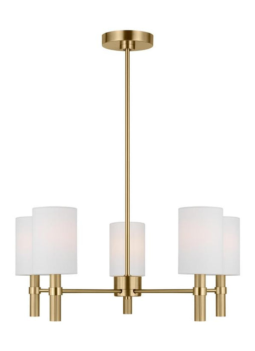 Generation Lighting Drew And Jonathan Scott Manor 5-Light Medium Chandelier In Satin Brass Finish With White Linen Fabric Shades (DJC1135SB)