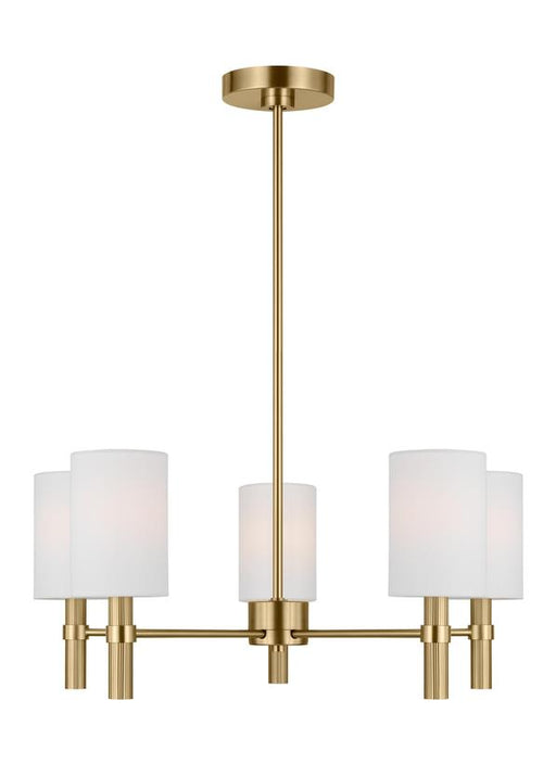 Generation Lighting Drew And Jonathan Scott Manor 5-Light Medium Chandelier In Satin Brass Finish With White Linen Fabric Shades (DJC1135SB)