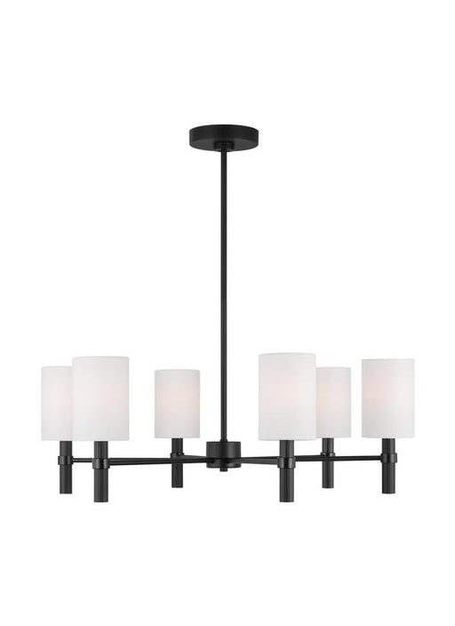 Generation Lighting Drew And Jonathan Scott Manor 6-Light Large Chandelier In Midnight Black Finish With White Linen Fabric Shades (DJC1146MBK)