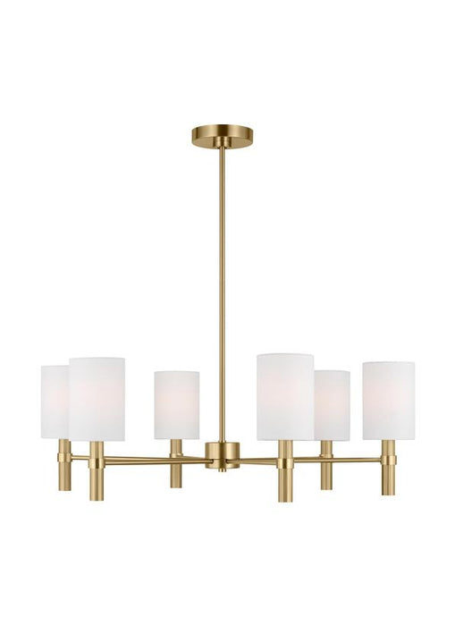 Generation Lighting Drew And Jonathan Scott Manor 6-Light Large Chandelier In Satin Brass Finish With White Linen Fabric Shades (DJC1146SB)