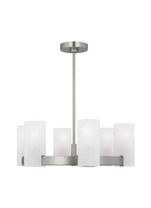 Generation Lighting Drew And Jonathan Scott Rhode 6-Light Medium Chandelier In Brushed Steel Finish With Etched Glass Shades (DJC1156BS)