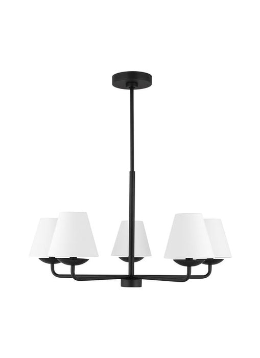 Generation Lighting Drew And Jonathan Scott Albion 5-Light Medium Chandelier In Midnight Black Finish With White Linen Fabric Shades (DJC1175MBK)