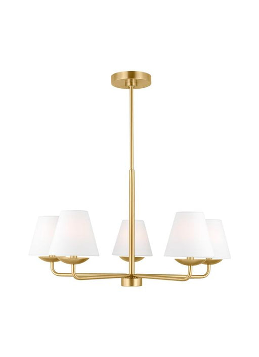 Generation Lighting Drew And Jonathan Scott Albion 5-Light Medium Chandelier In Satin Brass Finish With White Linen Fabric Shades (DJC1175SB)