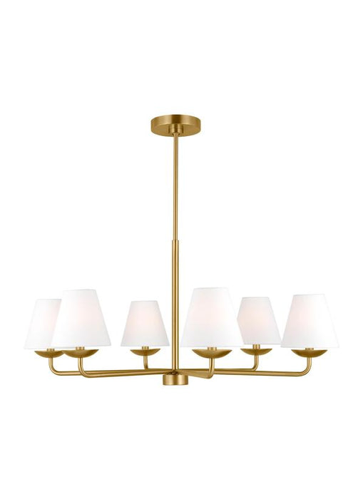 Generation Lighting Drew And Jonathan Scott Albion 6-Light Large Chandelier In Satin Brass Finish With White Linen Fabric Shades (DJC1186SB)