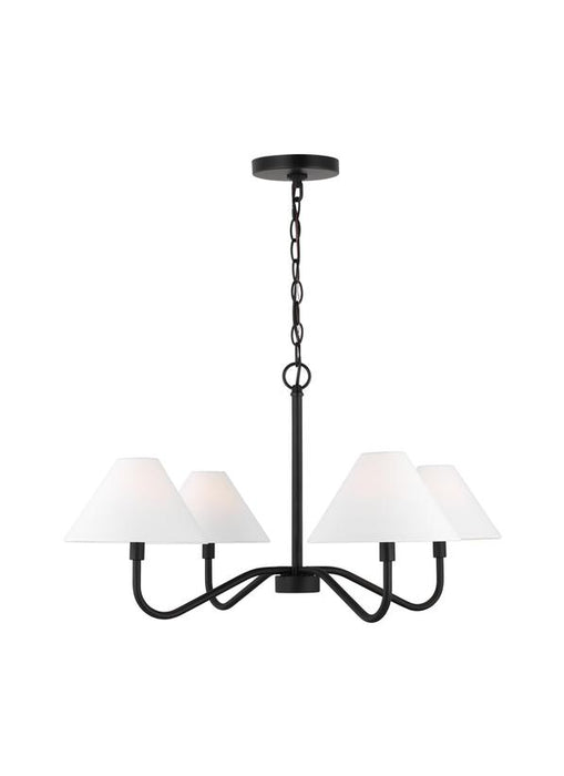 Generation Lighting Drew And Jonathan Scott Eldon 4-Light Medium Chandelier In Midnight Black Finish With White Linen Fabric Shades (DJC1194MBK)