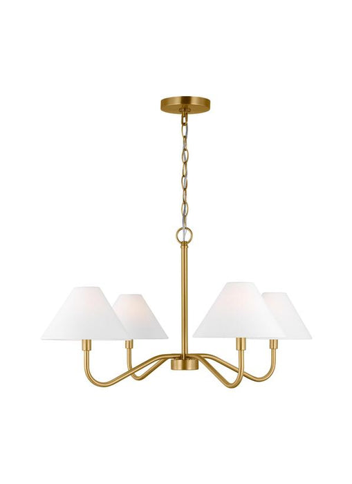 Generation Lighting Drew And Jonathan Scott Eldon 4-Light Medium Chandelier In Satin Brass Finish With White Linen Fabric Shades (DJC1194SB)