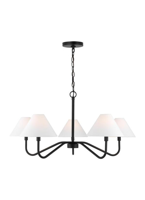 Generation Lighting Drew And Jonathan Scott Eldon 5-Light Large Chandelier In Midnight Black Finish With White Linen Fabric Shades (DJC1205MBK)