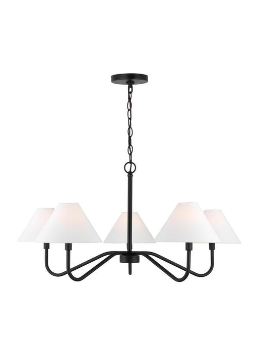 Generation Lighting Drew And Jonathan Scott Eldon 5-Light Large Chandelier In Midnight Black Finish With White Linen Fabric Shades (DJC1205MBK)