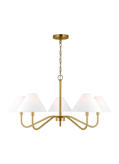 Generation Lighting Drew And Jonathan Scott Eldon 5-Light Large Chandelier In Satin Brass Finish With White Linen Fabric Shades (DJC1205SB)