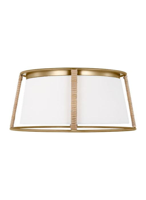 Generation Lighting Cortes Transitional 2-Light Indoor Dimmable Medium Flush Mount Ceiling Light Satin Brass Gold-White Linen Fabric Shade (DJF1002SB)