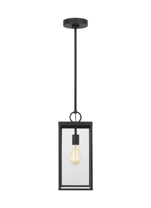 Generation Lighting Drew And Jonathan Scott Howell 1-Light Medium Outdoor Pendant Lantern In Textured Black Finish With White And Clear Glass Panels (DJO1051TXB)