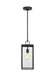 Generation Lighting Drew And Jonathan Scott Howell 1-Light Medium Outdoor Pendant Lantern In Textured Black Finish With White And Clear Glass Panels (DJO1051TXB)