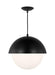 Generation Lighting Hyde Modern 1-Light Indoor Dimmable Large Pendant Ceiling Chandelier Light Midnight Black With Opal Glass Shade (DJP1041MBK)