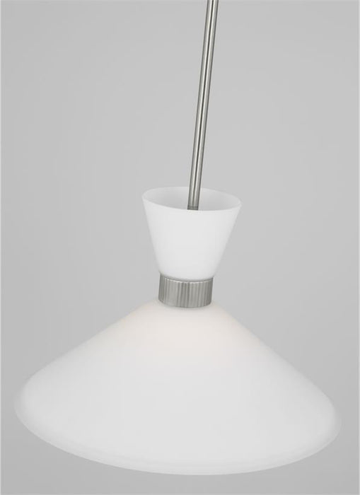 Generation Lighting Belcarra Modern 1-Light Medium Single Pendant Ceiling Light Brushed Steel Silver With Etched White Glass Shades (DJP1091BS)