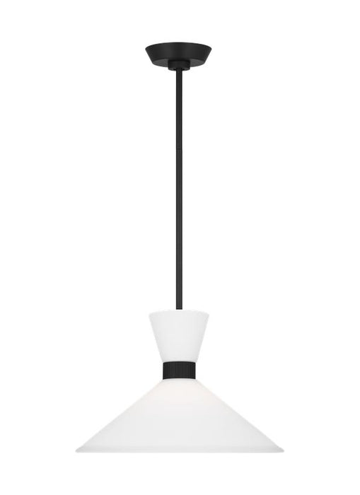 Generation Lighting Belcarra Modern 1-Light Medium Single Pendant Ceiling Light In Midnight Black Finish With Etched White Glass Shades (DJP1091MBK)
