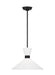 Generation Lighting Belcarra Modern 1-Light Medium Single Pendant Ceiling Light In Midnight Black Finish With Etched White Glass Shades (DJP1091MBK)