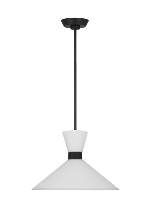 Generation Lighting Belcarra Modern 1-Light Medium Single Pendant Ceiling Light In Midnight Black Finish With Etched White Glass Shades (DJP1091MBK)