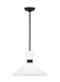 Generation Lighting Belcarra Modern 1-Light Medium Single Pendant Ceiling Light In Midnight Black Finish With Etched White Glass Shades (DJP1091MBK)