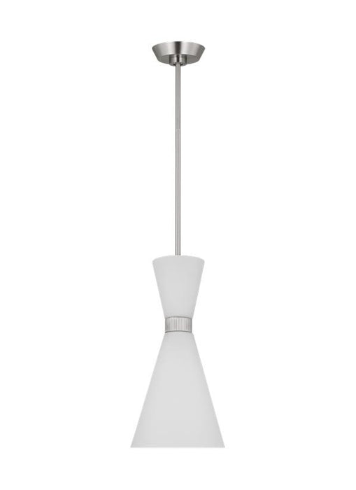 Generation Lighting Belcarra Modern 1-Light Small Single Pendant Ceiling Light Brushed Steel Silver With Etched White Glass Shades (DJP1101BS)