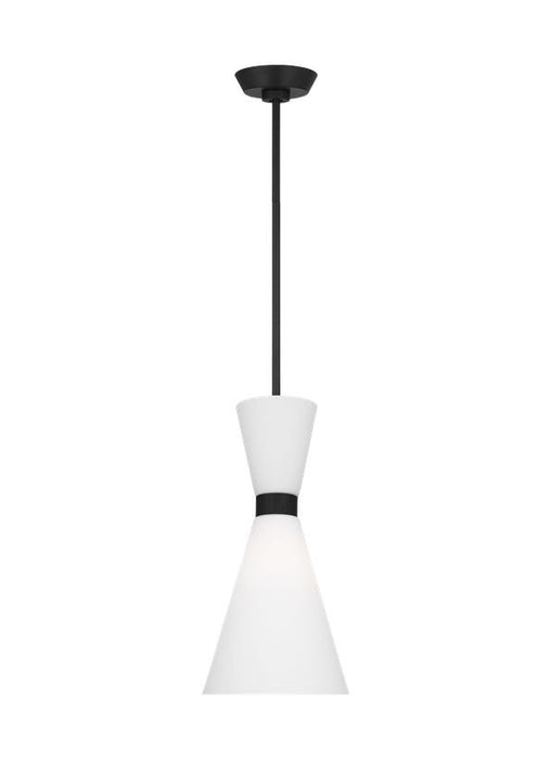 Generation Lighting Belcarra Modern 1-Light Small Single Pendant Ceiling Light In Midnight Black Finish With Etched White Glass Shades (DJP1101MBK)