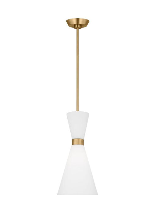 Generation Lighting Belcarra Modern 1-Light Small Single Pendant Ceiling Light In Satin Brass Gold With Etched White Glass Shades (DJP1101SB)