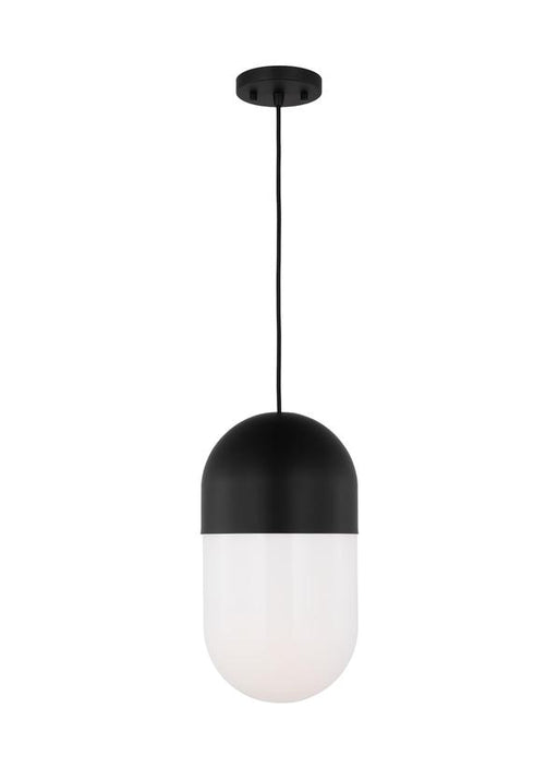 Generation Lighting Drew And Jonathan Scott Foster 1-Light Medium Pendant In Midnight Black Finish With Milk Glass Shade (DJP1141MBK)