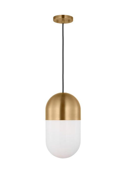 Generation Lighting Drew And Jonathan Scott Foster 1-Light Medium Pendant In Satin Brass Finish With Milk Glass Shade (DJP1141SB)