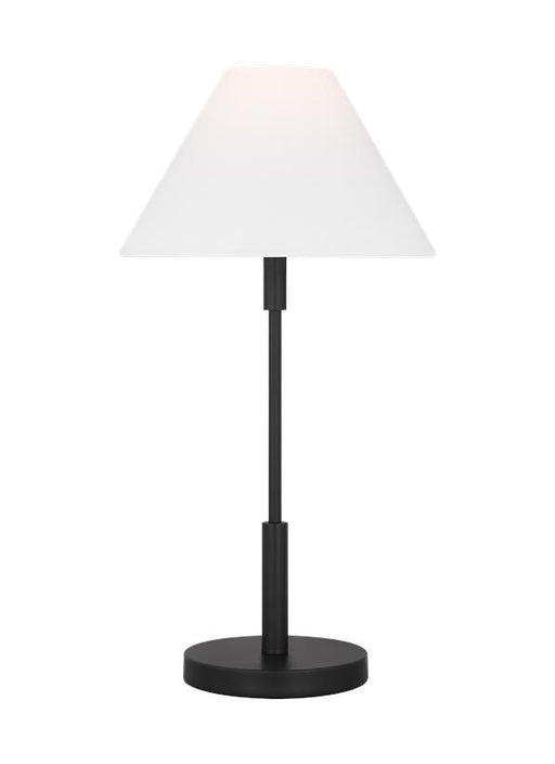Generation Lighting Porteau Transitional 1-Light Indoor Medium Table Lamp In Midnight Black Finish With White Linen Fabric Shade (DJT1011MBK1)