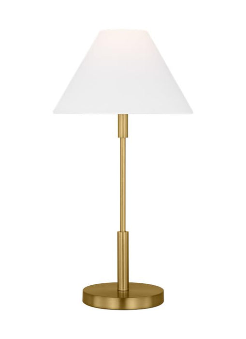 Generation Lighting Porteau Transitional 1-Light Indoor Medium Table Lamp In Satin Brass Gold Finish With White Linen Fabric Shade (DJT1011SB1)
