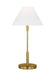 Generation Lighting Porteau Transitional 1-Light Indoor Medium Table Lamp In Satin Brass Gold Finish With White Linen Fabric Shade (DJT1011SB1)