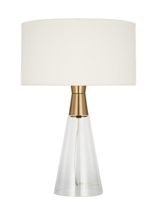 Generation Lighting Pender Transitional 1-Light Indoor Medium Table Lamp In Satin Brass Gold Finish With White Linen Fabric Shade (DJT1041SB1)