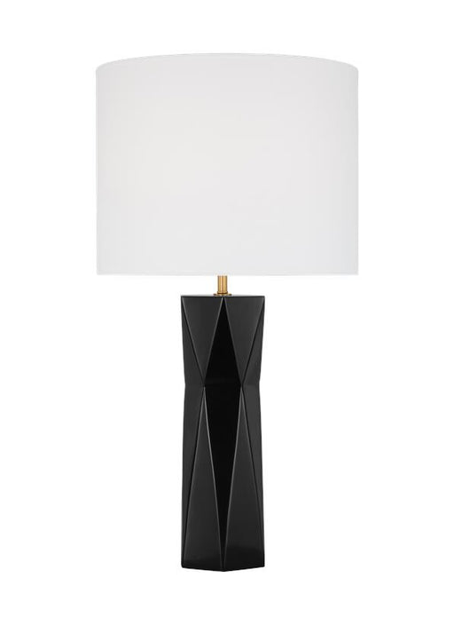 Generation Lighting Fernwood Modern 1-Light Indoor Medium Table Lamp In Gloss Black Finish With White Linen Fabric Shade (DJT1061GBK1)