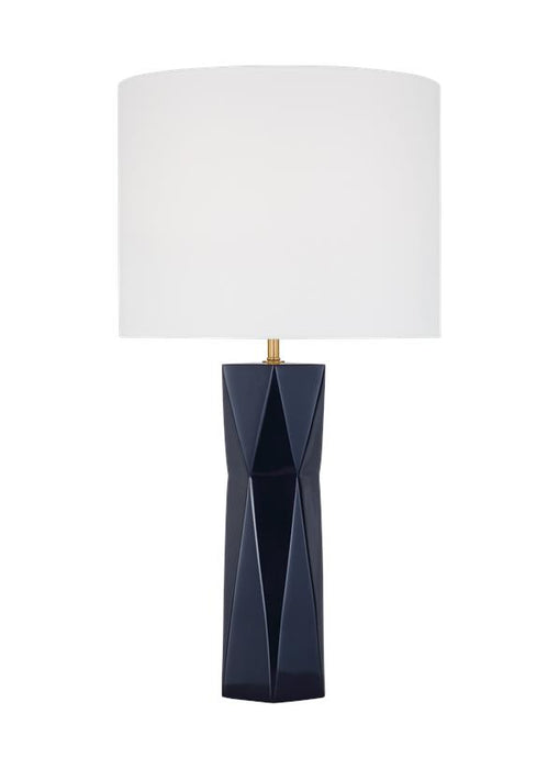 Generation Lighting Fernwood Modern 1-Light Indoor Medium Table Lamp In Gloss Navy Finish With White Linen Fabric Shade (DJT1061GNV1)