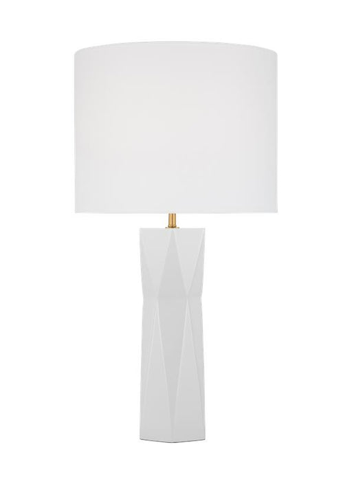 Generation Lighting Fernwood Modern 1-Light Indoor Medium Table Lamp In Gloss White Finish With White Linen Fabric Shade (DJT1061GW1)