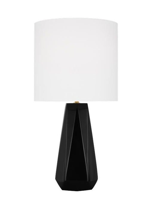 Generation Lighting Moresby Traditional 1-Light Indoor Medium Table Lamp In Gloss Black Finish With White Linen Fabric Shade (DJT1071GBK1)