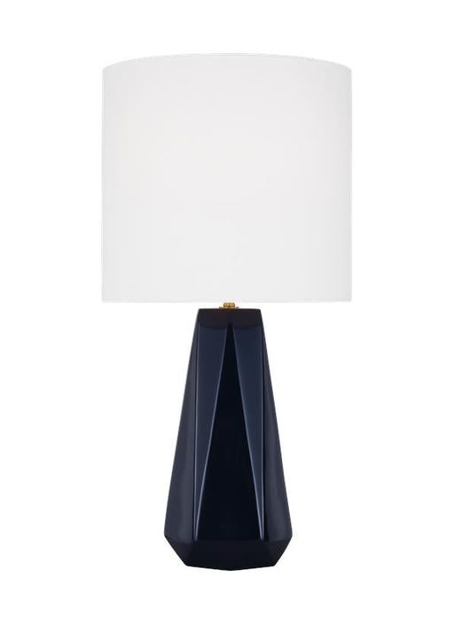 Generation Lighting Moresby Traditional 1-Light Indoor Medium Table Lamp In Gloss Navy Finish With White Linen Fabric Shade (DJT1071GNV1)