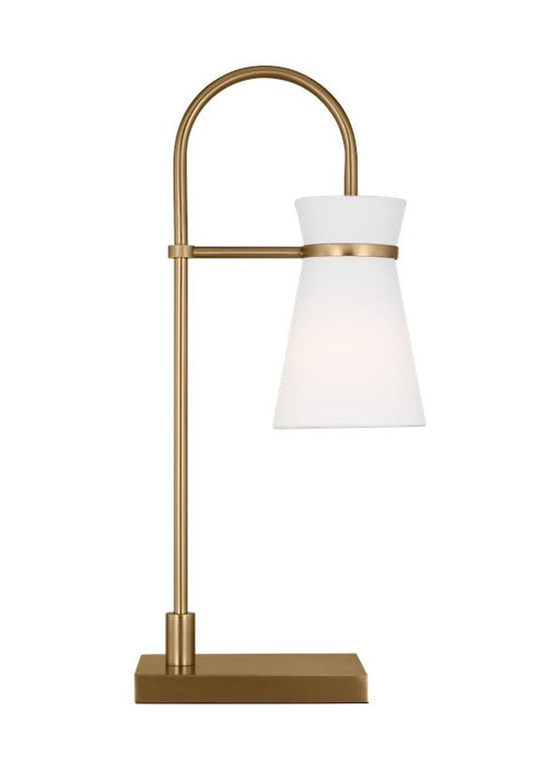 Generation Lighting Binx Modern 1-Light Indoor Medium Task Table Lamp In Satin Brass Gold Finish With White Linen Fabric Shade (DJT1081SB1)