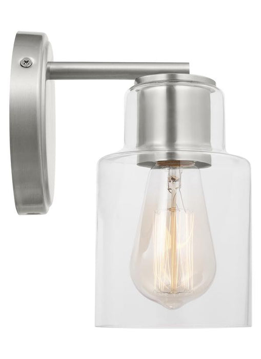 Generation Lighting Sayward Transitional 1-Light Wall Sconce Bath Vanity In Brushed Steel Silver Finish With Clear Glass Shade (DJV1001BS)