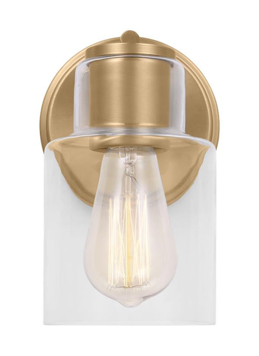 Generation Lighting Sayward Transitional 1-Light Wall Sconce Bath Vanity In Satin Brass Gold Finish With Clear Glass Shade (DJV1001SB)