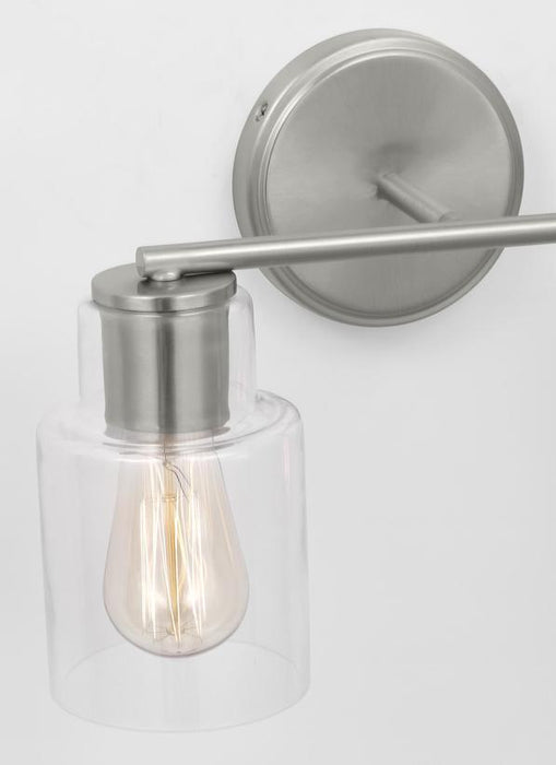 Generation Lighting Sayward Transitional 2-Light Bath Vanity Wall Sconce In Brushed Steel Silver Finish With Clear Glass Shades (DJV1002BS)