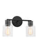 Generation Lighting Sayward Transitional 2-Light Bath Vanity Wall Sconce In Midnight Black Finish With Clear Glass Shades (DJV1002MBK)