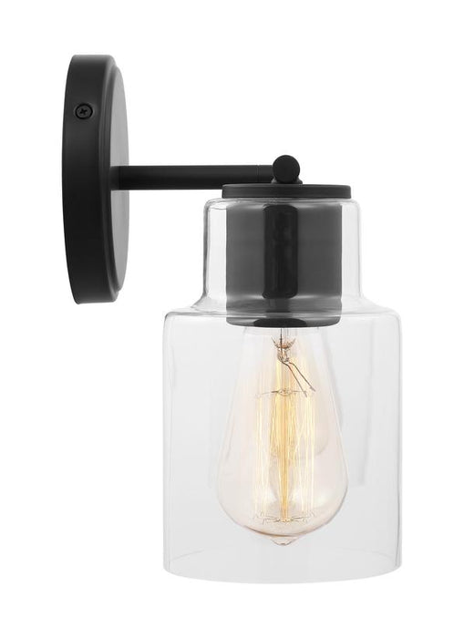 Generation Lighting Sayward Transitional 2-Light Bath Vanity Wall Sconce In Midnight Black Finish With Clear Glass Shades (DJV1002MBK)