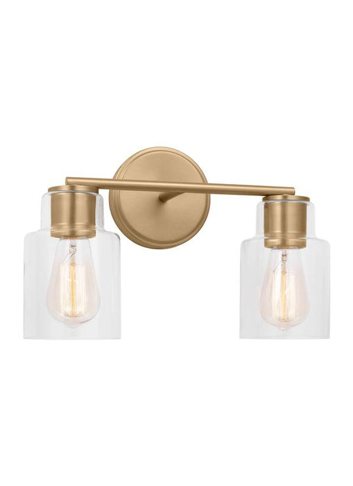 Generation Lighting Sayward Transitional 2-Light Bath Vanity Wall Sconce In Satin Brass Gold Finish With Clear Glass Shades (DJV1002SB)