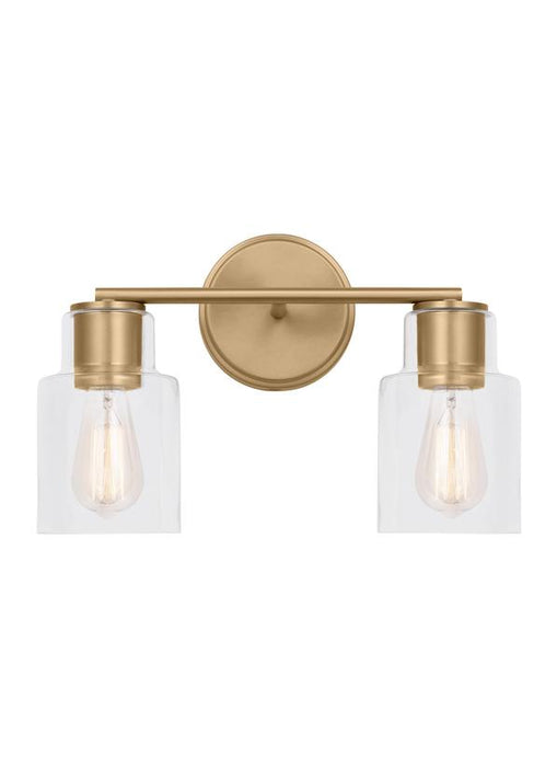 Generation Lighting Sayward Transitional 2-Light Bath Vanity Wall Sconce In Satin Brass Gold Finish With Clear Glass Shades (DJV1002SB)