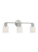 Generation Lighting Sayward Transitional 3-Light Bath Vanity Wall Sconce In Brushed Steel Silver Finish With Clear Glass Shades (DJV1003BS)