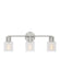 Generation Lighting Sayward Transitional 3-Light Bath Vanity Wall Sconce In Brushed Steel Silver Finish With Clear Glass Shades (DJV1003BS)