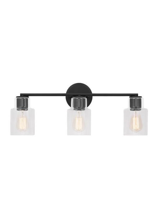 Generation Lighting Sayward Transitional 3-Light Bath Vanity Wall Sconce In Midnight Black Finish With Clear Glass Shades (DJV1003MBK)